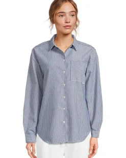 Mod-o-doc Long Sleeve Striped Oversized Shirt Ocean Stripe Best