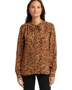 Women NYDJ Long Sleeve Tie Neck Blouse