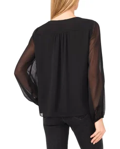 Women CeCe Long Sleeve Tie Neck Top