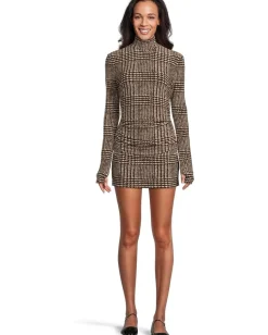 Norma Kamali Long Sleeve Turtleneck Pickleball Dress Choc Glenn Plaid Twd Online
