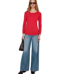 Mod-o-doc Long Sleeve Twisted Scoopneck Tee Rouge Discount