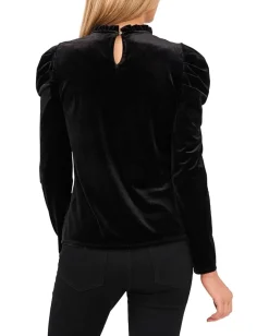 CeCe Long Sleeve Velvet Knit Top Rich Black Outlet