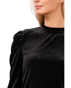 CeCe Long Sleeve Velvet Knit Top Rich Black Outlet