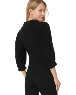 CeCe Long Sleeve V-Neck Blouse W/Smocking Cuff Rich Black Hot