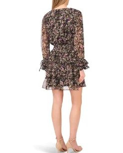 CeCe Long Sleeve V-neck Dress Rich Black Clearance