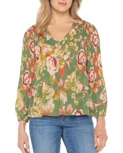 Women Liverpool Los Angeles Long Sleeve V-Neck Pleated Top