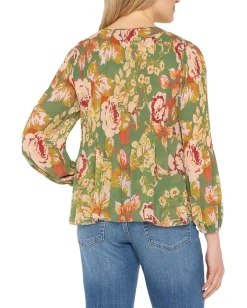 Women Liverpool Los Angeles Long Sleeve V-Neck Pleated Top