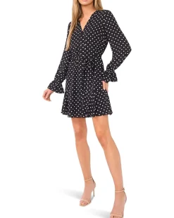 CeCe Long Sleeve Waist Tie Dress Rich Black Discount