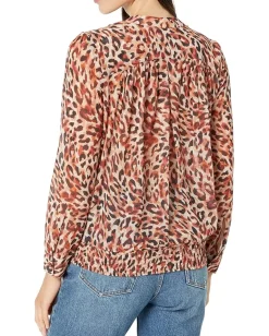 Women Liverpool Los Angeles Long Sleeve Woven Blouse with Smocked Waistband