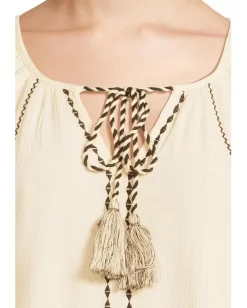 Women Liverpool Los Angeles Long Sleeve Woven Raglan Blouse With Embroidery