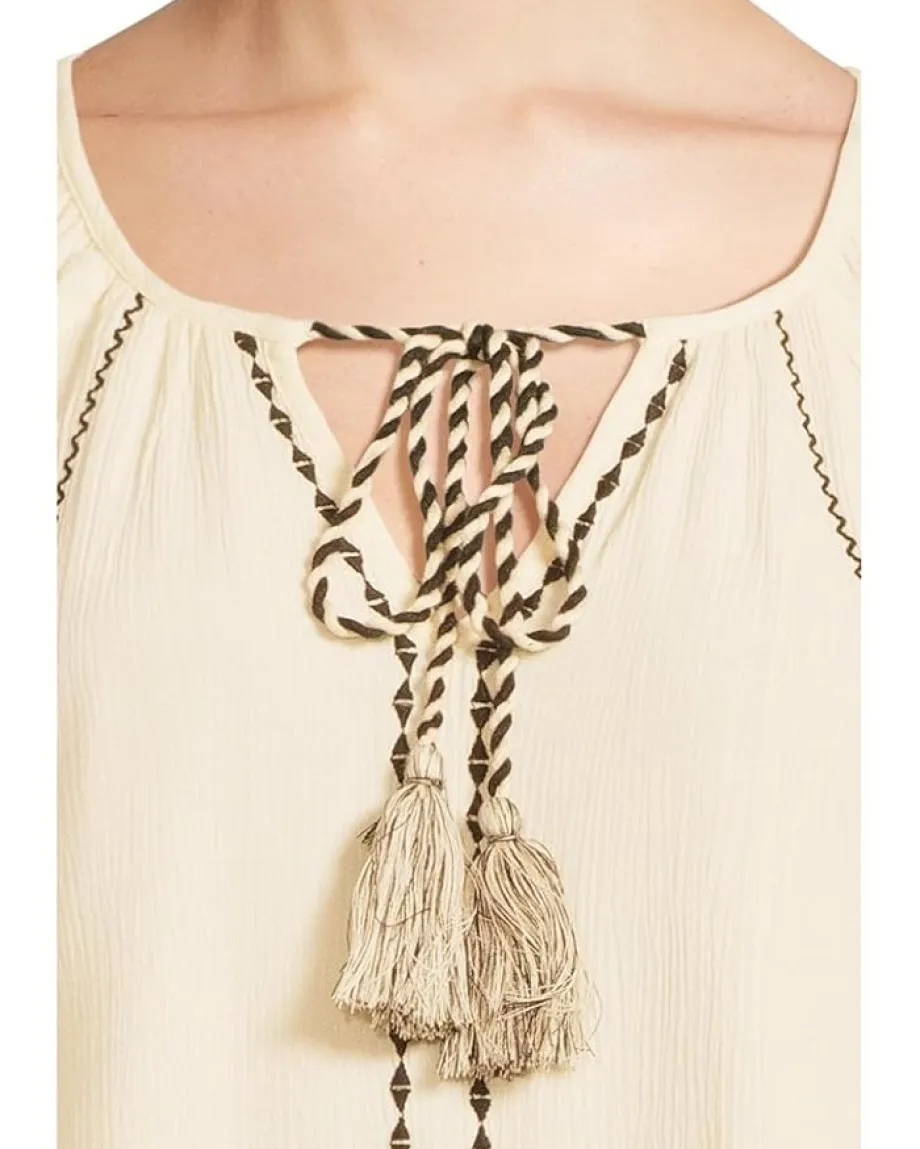 Women Liverpool Los Angeles Long Sleeve Woven Raglan Blouse With Embroidery