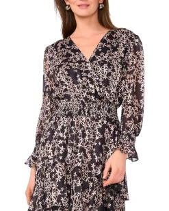 Vince Camuto Long Sleeved V-Neck Maxi with Tiered Skirt Rich Black Outlet