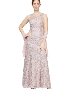 Women Alex Evenings Long Sleeveless Embroidered Dress