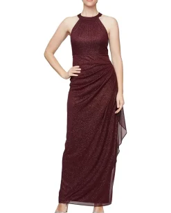 Alex Evenings Long Sleeveless Halter Neck Dress Fig Clearance