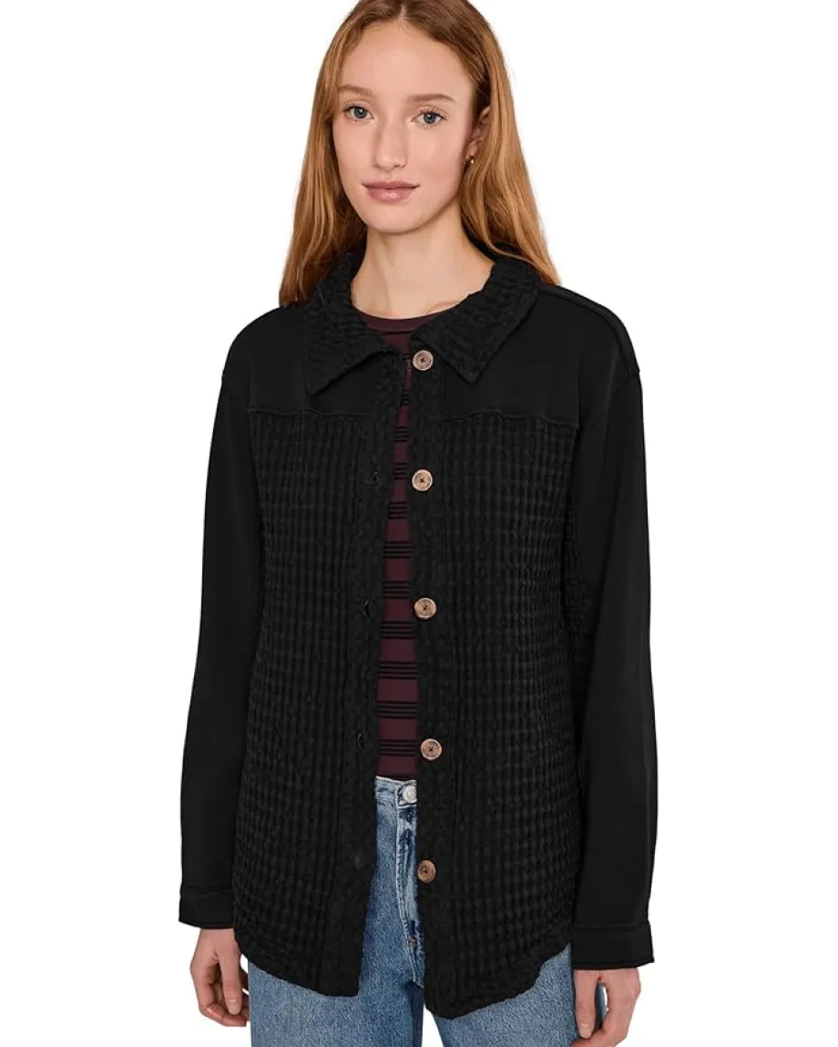 Mod-o-doc Long Sleeves Mix Media Oversized Shacket Black