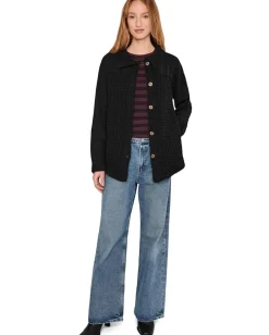 Mod-o-doc Long Sleeves Mix Media Oversized Shacket Black