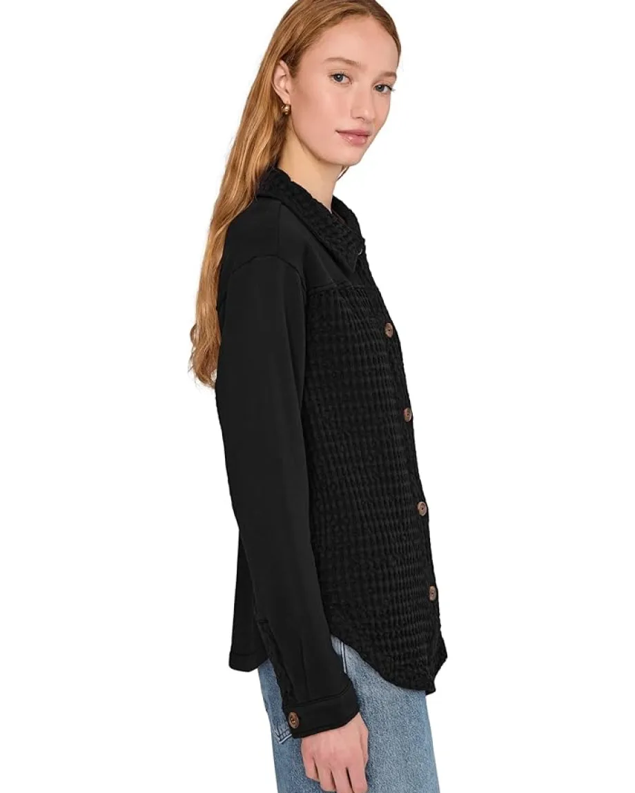 Mod-o-doc Long Sleeves Mix Media Oversized Shacket Black