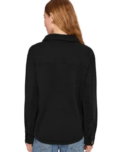 Mod-o-doc Long Sleeves Mix Media Oversized Shacket Black