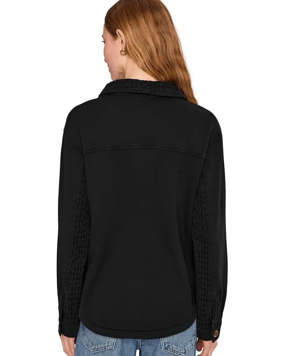 Mod-o-doc Long Sleeves Mix Media Oversized Shacket Black