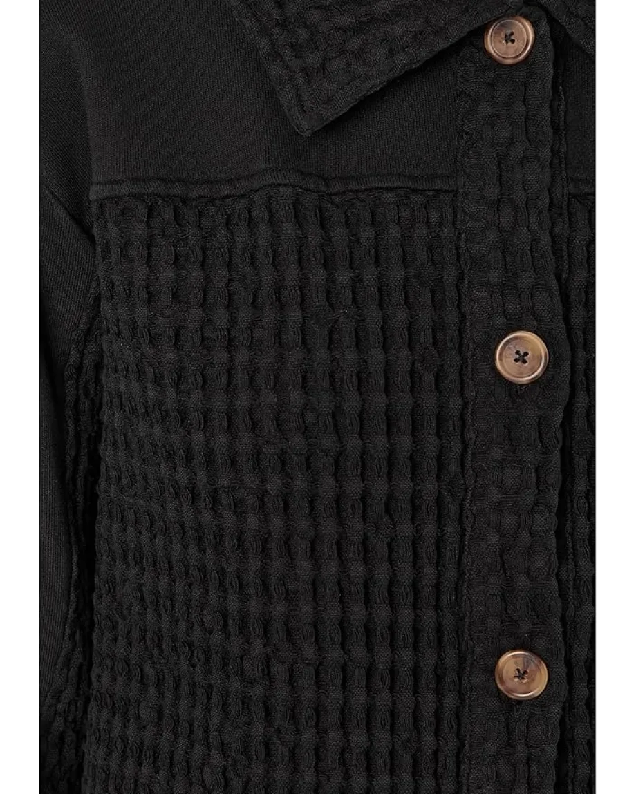 Mod-o-doc Long Sleeves Mix Media Oversized Shacket Black