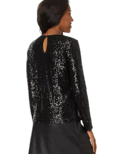 Women CeCe Long Slv Sequin Crew Neck 060