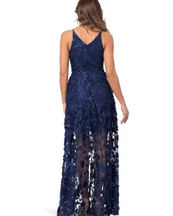 Women XSCAPE Long Soutache Mesh V Neck