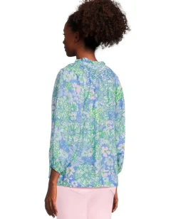 Lilly Pulitzer Lourdes 3/4 Sleeve Cotton Sunwashed Blue Plumes In Bloom Online
