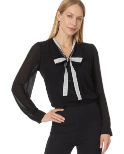 CeCe L/S Blouse W/ Bow Tie Collar 060 Rich Black