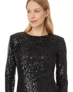 Women CeCe L/S Fitted Crew Neck Boxy Shoulder Dress 060