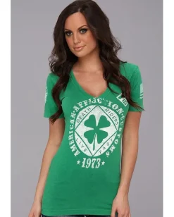 Affliction Lucky Shop S/S Baby V-Neck Tee Kelly Green Crinkle Lava Wash Hot