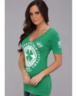 Affliction Lucky Shop S/S Baby V-Neck Tee Kelly Green Crinkle Lava Wash Hot