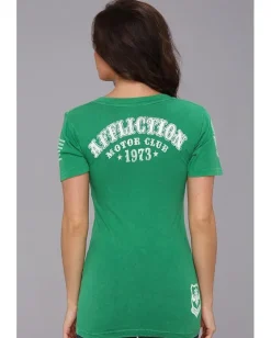 Affliction Lucky Shop S/S Baby V-Neck Tee Kelly Green Crinkle Lava Wash Hot