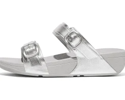 Women FitFlop Lulu Adjustable-Buckle Metallic-Leather Slides