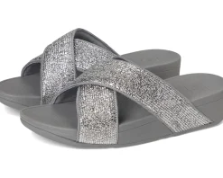 FitFlop Lulu Crinkled-shimmer Cross Slides Silvereen Hot