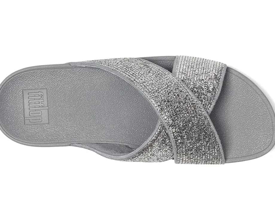 FitFlop Lulu Crinkled-shimmer Cross Slides Silvereen Hot