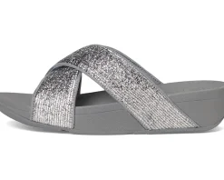FitFlop Lulu Crinkled-shimmer Cross Slides Silvereen Hot