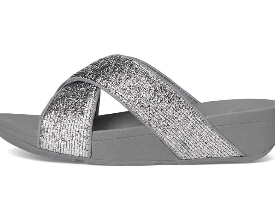 FitFlop Lulu Crinkled-shimmer Cross Slides Silvereen Hot