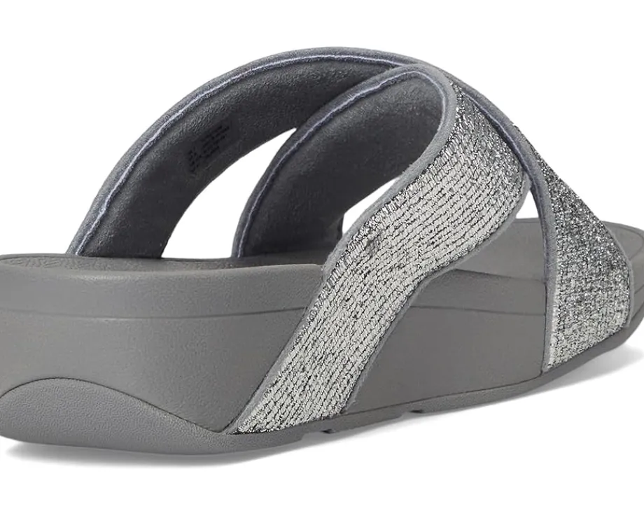 FitFlop Lulu Crinkled-shimmer Cross Slides Silvereen Hot