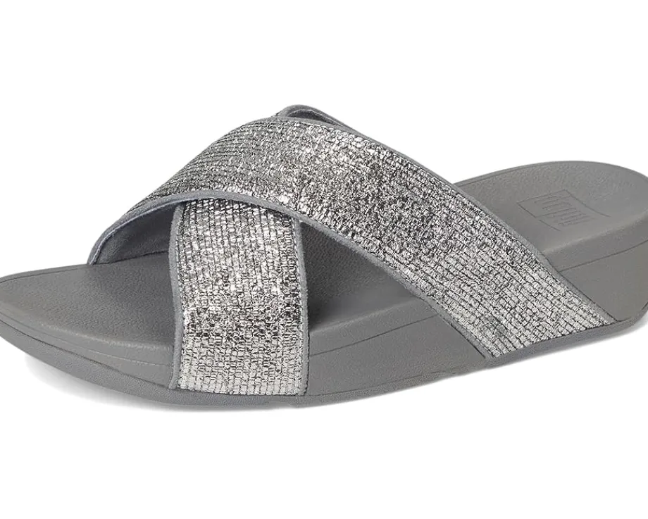 FitFlop Lulu Crinkled-shimmer Cross Slides Silvereen Hot