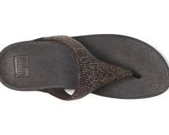 FitFlop Lulu Crystal Toe-post Sandals Metallic Chocolate Brown Clearance