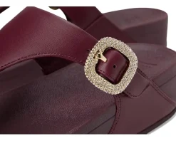 Women FitFlop Lulu Crystal-Buckle Leather Toe-Post Sandals