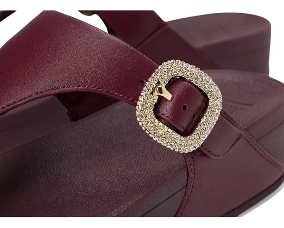 Women FitFlop Lulu Crystal-Buckle Leather Toe-Post Sandals