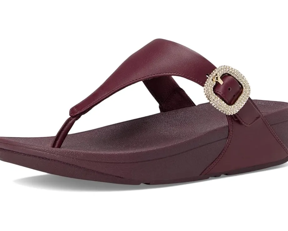 Women FitFlop Lulu Crystal-Buckle Leather Toe-Post Sandals