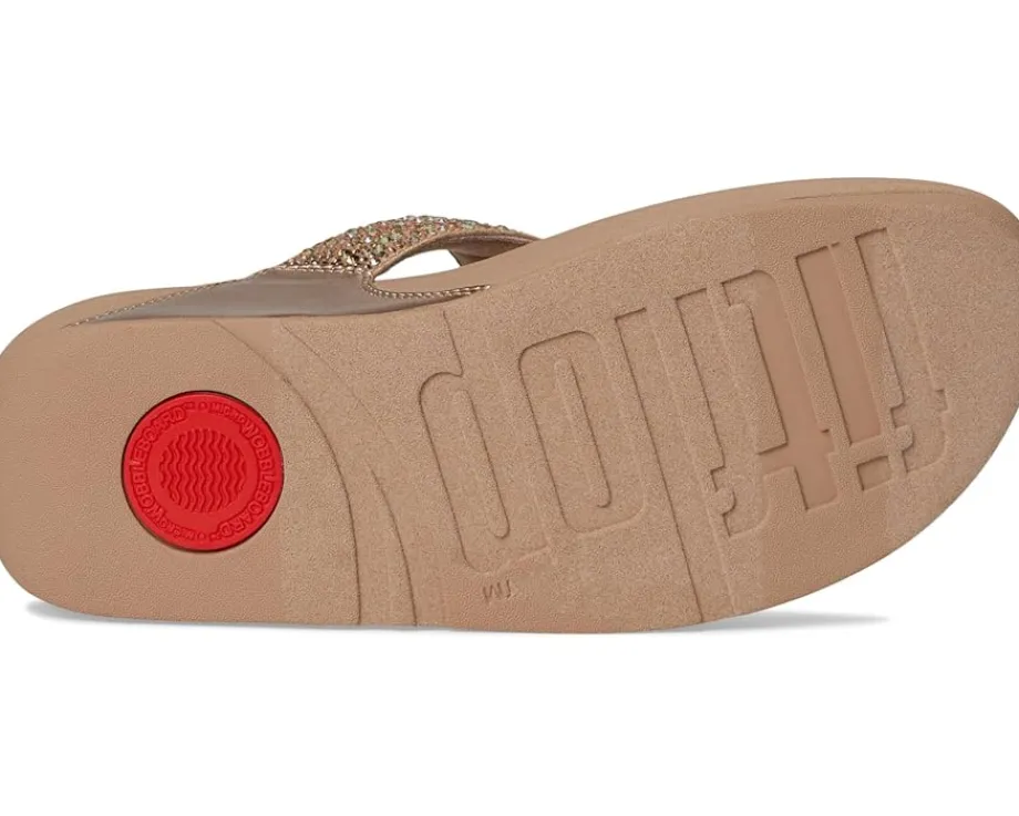 FitFlop Lulu Crystal-Mix Toe-Post Sandals Metallic Classic Beige Best