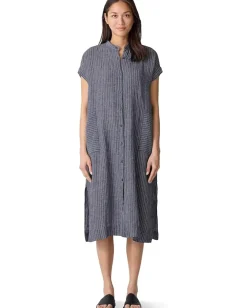 Eileen Fisher Mandarin Collar Dress Black White