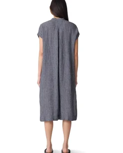 Eileen Fisher Mandarin Collar Dress Black White