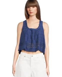 Free People Marina Eyelet Tank Bellwether Blue Sale