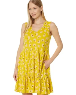 Toad&Co Marley Tiered Sleeveless Dress Sulphur 1/2 Daisy Print Sale