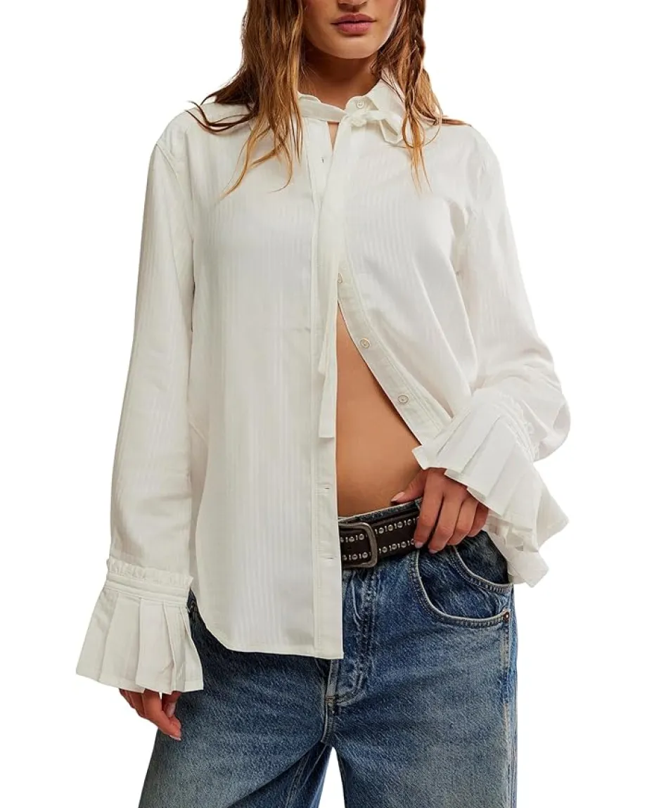Free People Mary Lou Silky Shirt Clean Ivory Hot