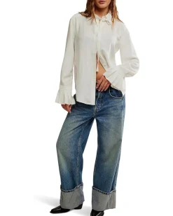 Free People Mary Lou Silky Shirt Clean Ivory Hot